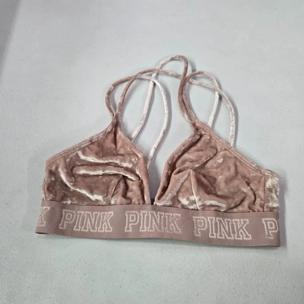 Victoria Secret PINK Women Bra Small Pink Unlined‎ Velvet Strappy